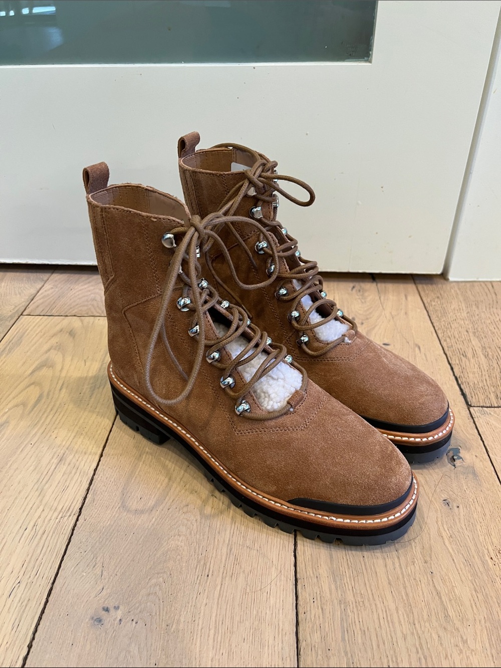 Marc Fisher Suede Lace-Up Hiking Boots in Tan Brown